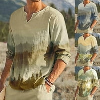 Modni muškarci retro casual labav Henley Beach tiskani tanki dugih rukava majica c l