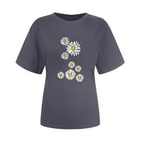 Yyeselk Jednostavno stil Ljeto Ženska majica Casual Okrugli vrat Kratki rukavi Ugodne bluze Trendy Daisy
