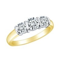 Carat okrugli rez bijeli prirodni dijamantski bar set tri kamena zaručni prsten u 14K čvrstog žutog