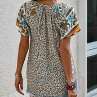 Ženski ljetni vrhovi Ležerni cvjetni print V izrez ruffle kratki rukav labav tunika majica Boho bluza