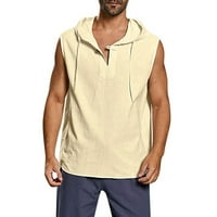 Posteljine za muškarce, muški hoodie tenk ljetnje baggy pamučni posteljina čvrsto dugme gore uz plažu