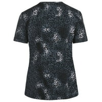 Cleance Žene vrhovi Ljetni kratki rukav V-izrez Uniformu za ispis džepne bluze košulje crne s