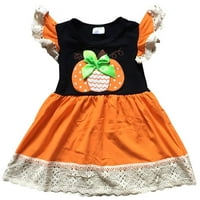 Little Girls 'Ruffle čipke rukav polka bundeva Halloween party cvjetna djevojka haljina crna narandžasta
