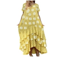 Ženske haljine kratki rukav A-line maxi casual cvjetni okrugli izrez ljetna haljina žuta 2xl