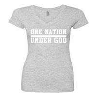 Divlji bobby jedan nacija pod Bogom inspirativno kršćanska žena Junior Fit V-izrez Tee, Heather Grey,