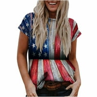 Ženska majica za kratku rukavu Nezavisnost Summer casual crewneck plaža Tee američka zastava za štampanje