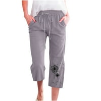 Žene CAPRIS sa džepovima odobrenje Moda Žene Ležerne tiskane elastične hlače Ravne široke nogu pantalone