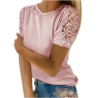 Žene izlaske vrhovi okrugli vrat kratki rukav čipka Raglan slatka bluza, ružičasta xl