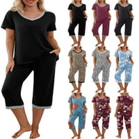 Cathery Womens pidžama postavio je kratki rukav Ležerne prilike V izrez VOZI i opreme kapri-hlače