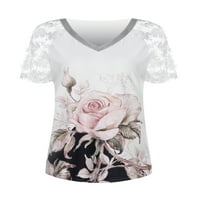 Lilylll ženske čipke kratkih rukava V izrez majica casual cvjetna bluza vrhovi