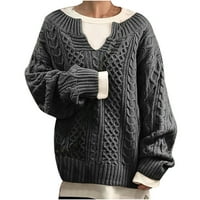 Sundrward Women Solid Boja dugih rukava poulove džemper s V-izrezom