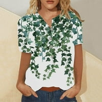 Ženski vrhovi V-izrez cvjetne bluze casual ženske majice kratkih rukava modna zelena l