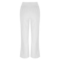 LisingTool široke pantalone za noge za žene Ženski džep Solid Color Modni policajac labave ležerne ravne pantalone za noge za žene bijele