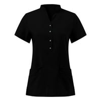 Roliyen Womens haljine kratki rukav V-izrez gumb vrhovi sestrinske radne uniforme majice