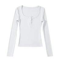 Daznico Womens vrhovi ženski proljetni okrugli vrat tanka kratka majica s visokim strukom dugih rukava