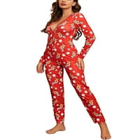 Božićni pidžami za žene Jedan pidžami V izrez Bodycon kombinezon za spavanje za spavanje
