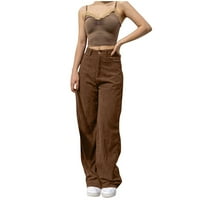 Posteljine hlače za žene Beachy Corduroy obloge Drape Solid Color Street Široko-noge pantalone s smeđe