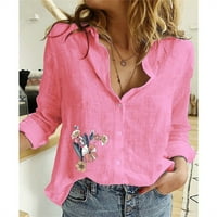 Apepal ženska modna reverska košulja tiskana dugačka majica na dugim rukavima, Ležerne prilike ružičaste