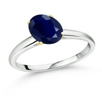 Gem Stone King 2. CT ovalni plavi safir 10k bijeli i žuti zlatni prsten