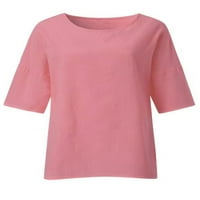 Paille Women Majica Solid Boja T košulja Rukovodi Ljetni vrhovi Loose Dneuge hay Tunnic Bluza Pink XS