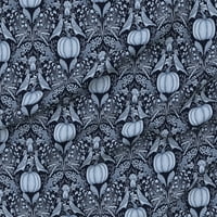 Traper tkanina od dvorišta - Gotic Halloween Botany Study Blue Woodland Biljke Damask Custom tiskane