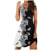 Ljetne haljine za žene Trendy ljetni casual bez rukava cvjetni ispis suncobran sa labavim plažom Mini