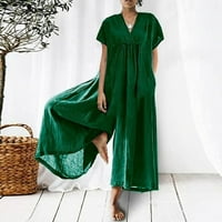 Riforla ženska modna casual labava V izrez dugi kratki rukavski kombinezon ženski kombinezon Green_