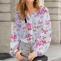Ženski ljetni vrhovi cvjetni print okrugli vrat puff rukava s rukavima majica casual labave majice