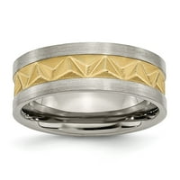 Titanium mat brušeni završetak i žuti ip-pobrijani muški vjenčani prsten veličine 9.5