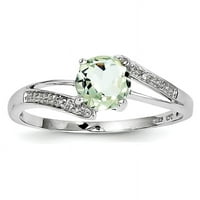 Čvrsti sterling srebrni zeleni simulirani kvarc i dijamantni prsten - veličina 6