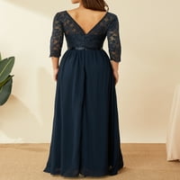 Ženska haljina s V-izrezom čipkaste patchwork visokog struka Srednja rukava bez rukava Elegantna haljina