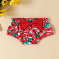 Baby Girl Ljeto odijelo Rebra pletene Frills bez rukava s rukavima cvijeće lubene kratke hlače