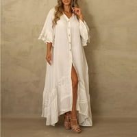 Patchwork s ruffle ruffe V-izrez Ispiši bijele ljetne haljine za žene veličine xl