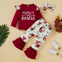 Sinhoon Toddler Baby Girl Hlarne hlače Outfit set dugih rukava mama majica za bestie Floral Bell Botl