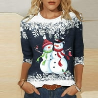 Viadha božićna majica za žene modne tiskane majice rukava s bluzom okrugli vrat casual vrhovi