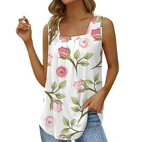 Ženska modna casual naletirani cvjetni print tiskani rezervoar za okruglog rukava Top Top Pink m
