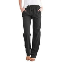 IOPQO široke pantalone za žene za žene Žene Čvrste ravno čvrste elastične hlače Duge vučne posteljine