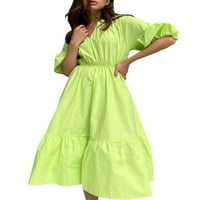Hirigin ženska haljina s duljinom srednje dužine, čvrsta boja na listu od pola rukava s elastičnom strukom