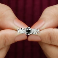 Black ony zaručni prsten s dijamantom, cvjetni nadahnuo crni prsten za žene, 14k bijelo zlato, SAD 7.50