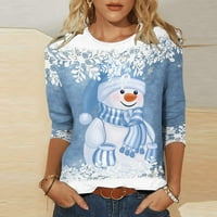 Ženski božićni vrhovi rukav okrugli vrat Bluze Trendy Slatka grafička majica pulover