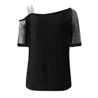 Ženski vrhovi casual bluza tiskana majica mrežasta mreža s patchwork s kratkim rukavima