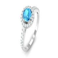 CT Okrugli oblik Švicarski plavi Topaz i moissanite halo zaručnički prsten sa bočnim kamenjem, 14k bijelo