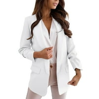 Pimfylm Womens Blazers Ugodni jakna s dugim rukavima White XL