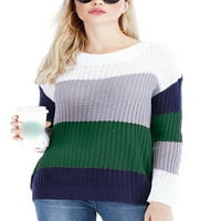 Ženski džemper prugasti pleteni džemperi dugi rukavi džumbeni vrhovi dame dame pletiva pulover šik zeleni