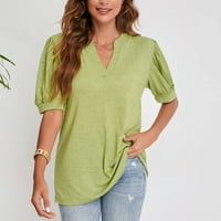 Žene V-izrez Top modne čvrste ženske kratke rukave labave bluze majice zeleno m