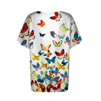 Hanas Tops Ladies Ljeto Henley majice, V-izrez Leptir i cvjetni tisak Tee, Ležerne prilike kratkog rukava