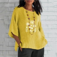 Ljetna bluza za žene grafički rukav okrugli vrat Pamuk Linenn, vrhovi casual elegantne, pulover T-majice