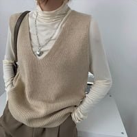 Wiueurtly Prevelizirani džemper prsluk za haljinu Žene Ležerne prilike bez rukava V izrez Ribbed pletene