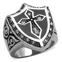 Alamode TK1349- Muškarci visokog poliranog prstena od nehrđajućeg čelika sa gornjim razredom Crystal