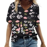 Košulje za žene Ljetni cvjetni print plus veličina vrha kratkih rukava V izrez opružne bluze labave